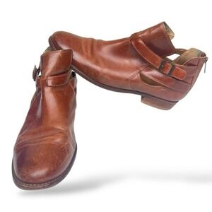 LL Bean Westport Women's Leather Back Zip Boho Ankle Boots Brown Tan Sz‎ 11 M
